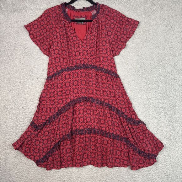 Anthropologie Robin Tiered Viscose Mini Dress Size XS Red/Rounge Flutter Sleeves - Picture 1 of 10